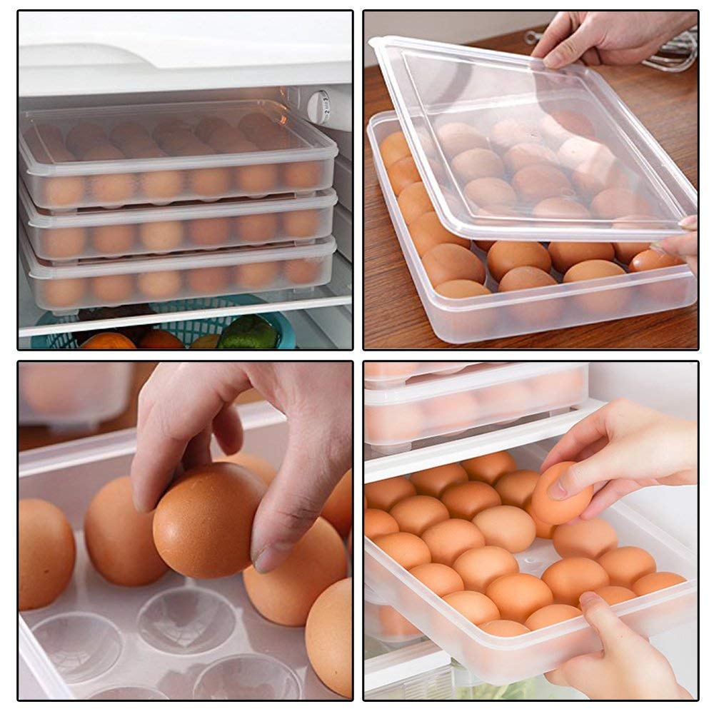 Giftock Plastic Egg Storage Box Single Layer 24 Grids with Lid Egg Basket Tray Useful for Home, Kitchen & Poultry (Multicolor) (1Pcs)