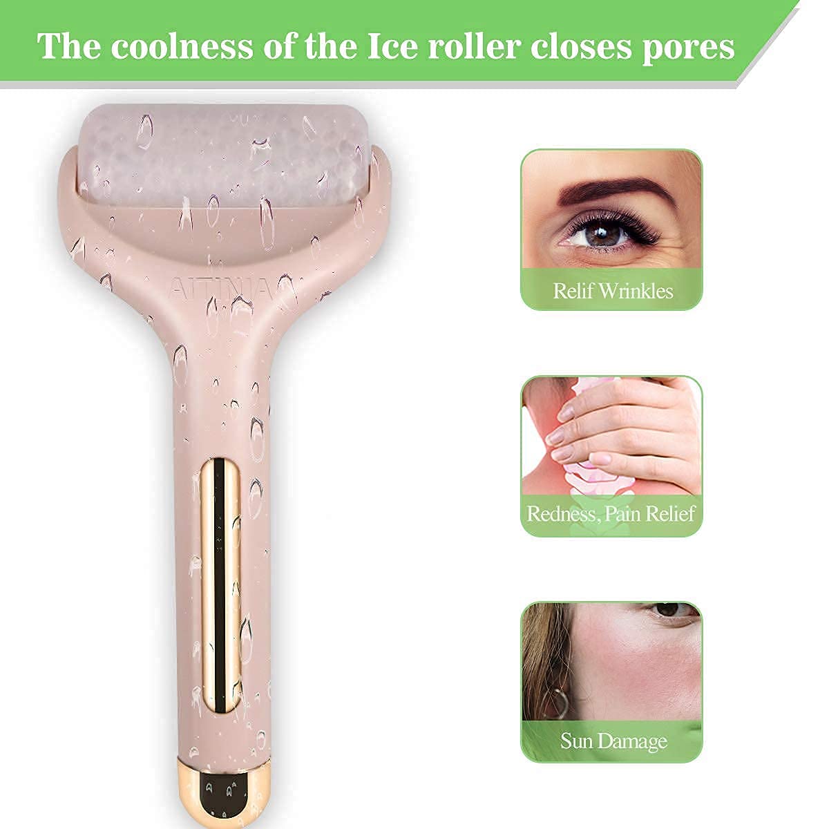 Giftock Ice Roller Face Massager Facial Skin Care Tool with Cooling Gel for Face and Eyes, Puffiness and Pain Relief for Women & Men