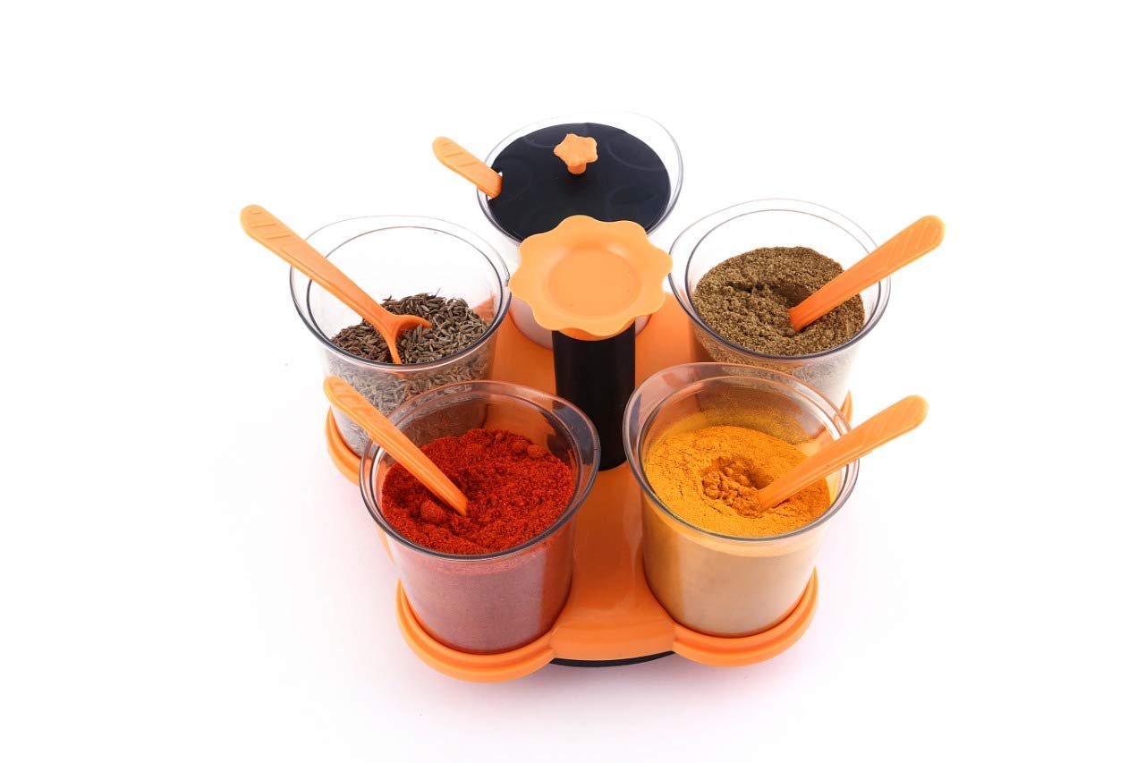 Giftock Plastic Multi Purpose Dining Set/Masala Container of 5 Spice Rack (Multicolored)