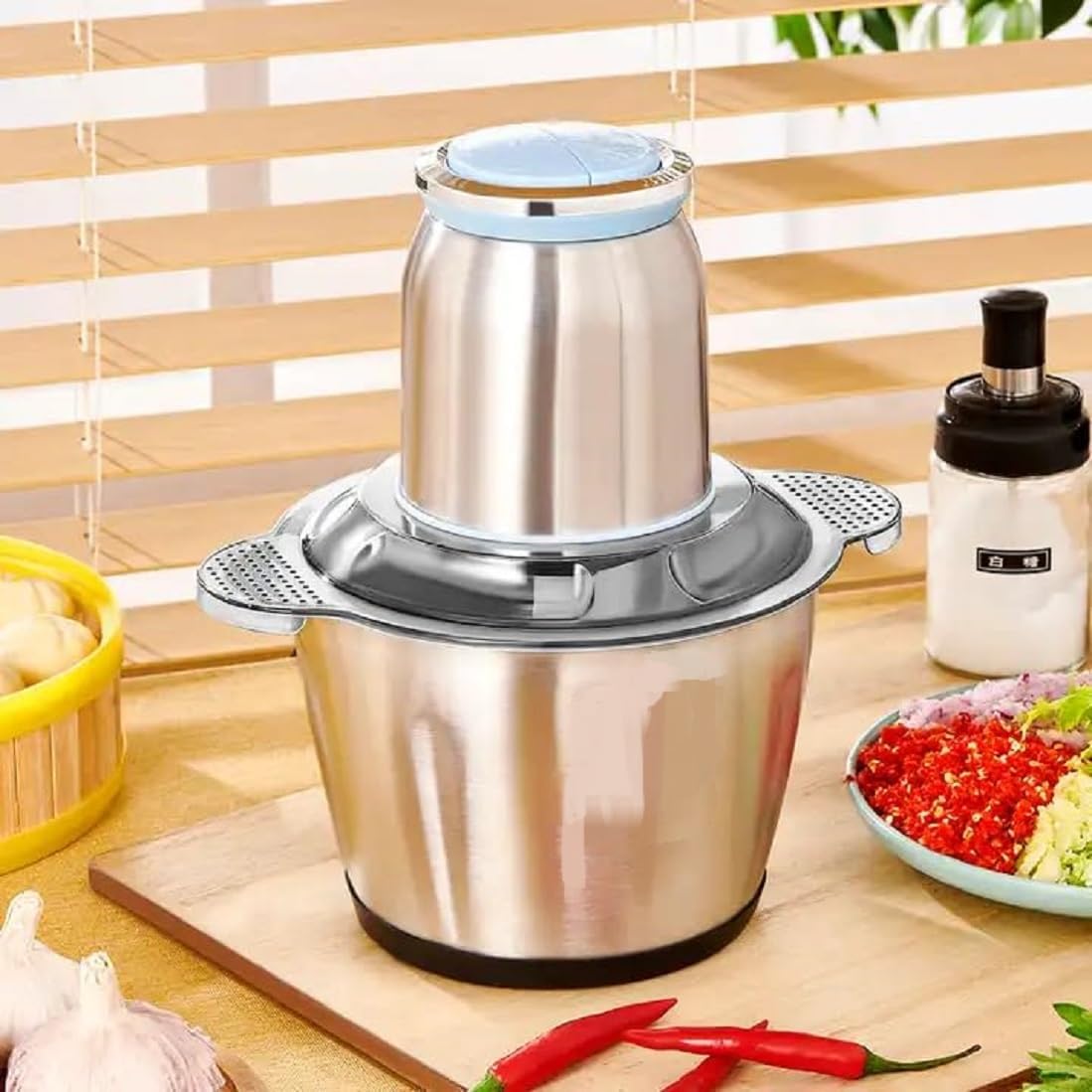 Giftock Professional Stainless Steel 700W Electric Meat Grinder with 3L Bowl Kitchen Chopper Mixer Vegetable Cutter Food Processor Mincer Onion Slicer Fruit Nuts Blender With 1 YEAR MOTOR WARRANTY