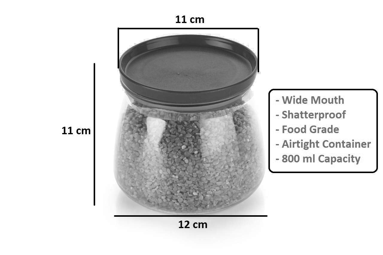 Giftock Airtight Handi Shape Container Jar for Kitchen - 900ml Jar Set for Kitchen Storage - Unbreakable Plastic Jar with Air-Tight Design(Black) (6)