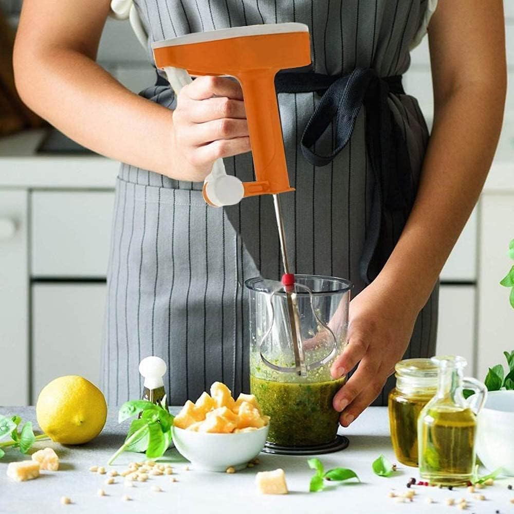 Giftock Manual Hand Press Blender- Power-Free Hand Blender Press and Relax Handle, Multi-Purpose Blender for Performance with Ss Blade Hand Beater Mixer for Coffee, Cream, Egg, Milkshake, Lassi