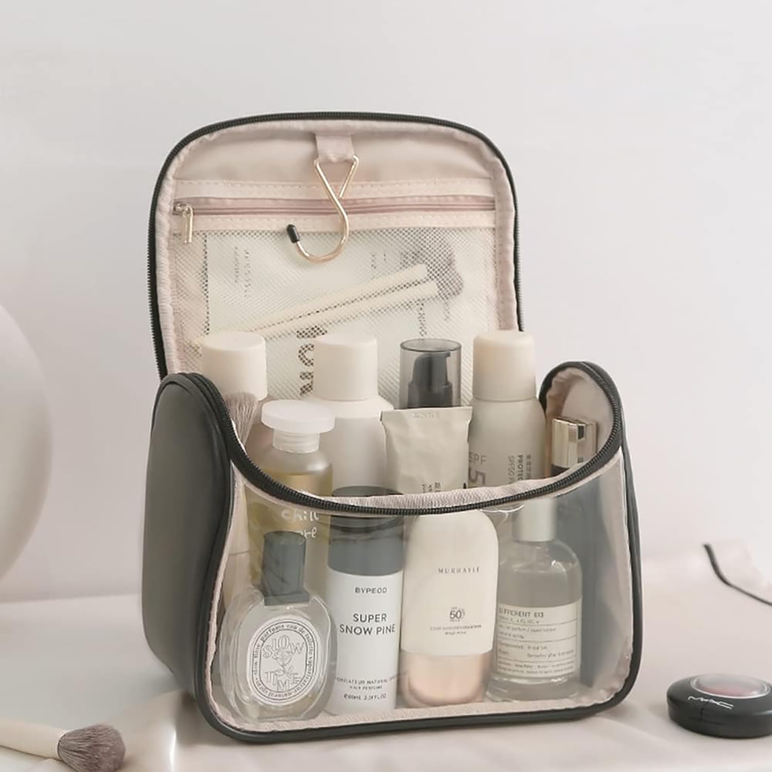Giftock Makeup Bag, Portable Cosmetic Bag, Large Capacity Travel Makeup Organizer, Leather Cosmetic Brush Case for Women Toiletry Bag for Girls with Handle and Divider (Light Pink)