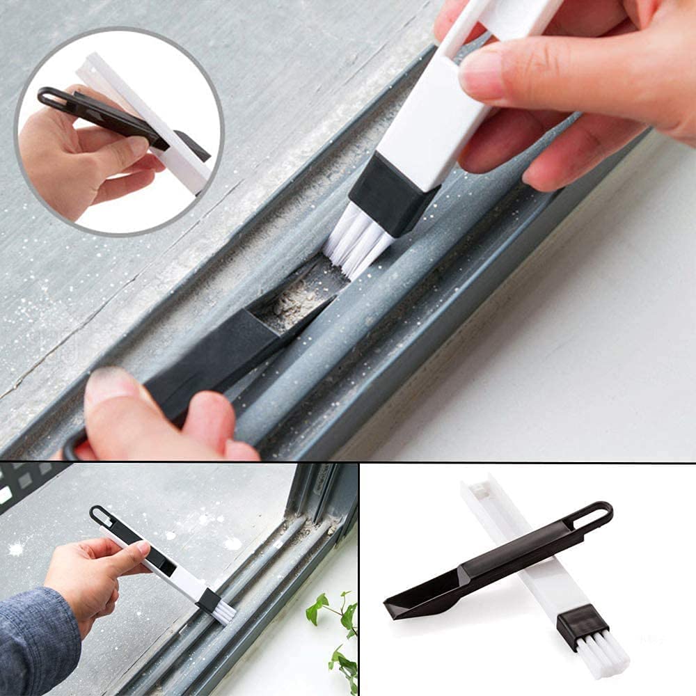 Giftock Double Combo Of Window Groove Frame Cleaning Brush& Dust Cleaning Brush For Window Slot Keyboard With Mini Dustpan Door Track Cleaning Tool For All Corners Edges Gaps( Multicolour) pack of 2