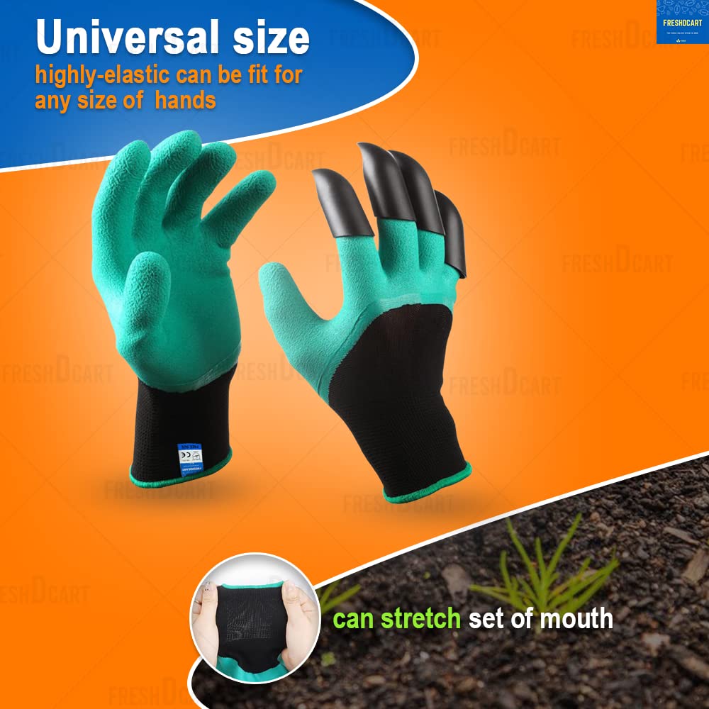 Giftock Heavy Duty Garden Farming Gloves Washable with Right Hand Fingertips ABS Claws for Digging and Gardening (Free Size, Green)(Acrylonitrile Butadiene Styrene, pack of)