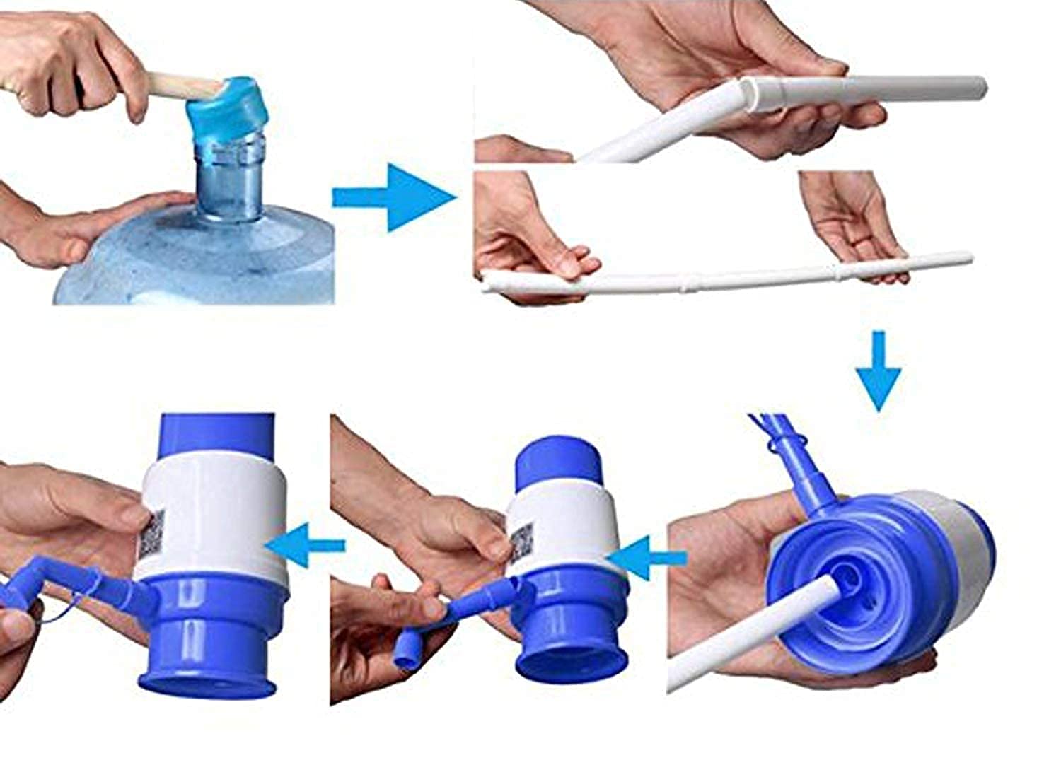 Giftock Plastic Aqua Drinking Manual Hand Press Water Dispenser Pump for Bisleri Barrel Mineral Bottle Jerry Cans Water Pump (20L -25L - White & Blue)