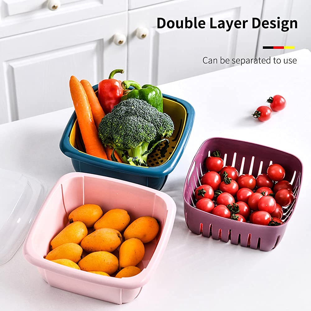 Giftock 2 in 1 Multi Function Filter Basket Bowl Set Filter Bowl Set, Double-Layer Drain Basin and Basket, Clean, Wash, Mix Fruit, Convenient for Fruit & Vegetable Washing (Pack of 2)