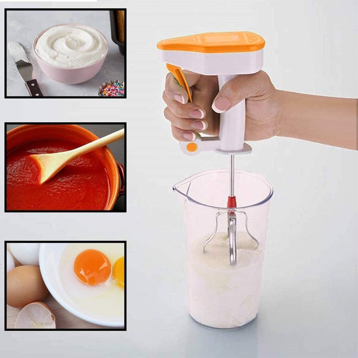 Giftock Manual Hand Press Blender- Power-Free Hand Blender Press and Relax Handle, Multi-Purpose Blender for Performance with Ss Blade Hand Beater Mixer for Coffee, Cream, Egg, Milkshake, Lassi