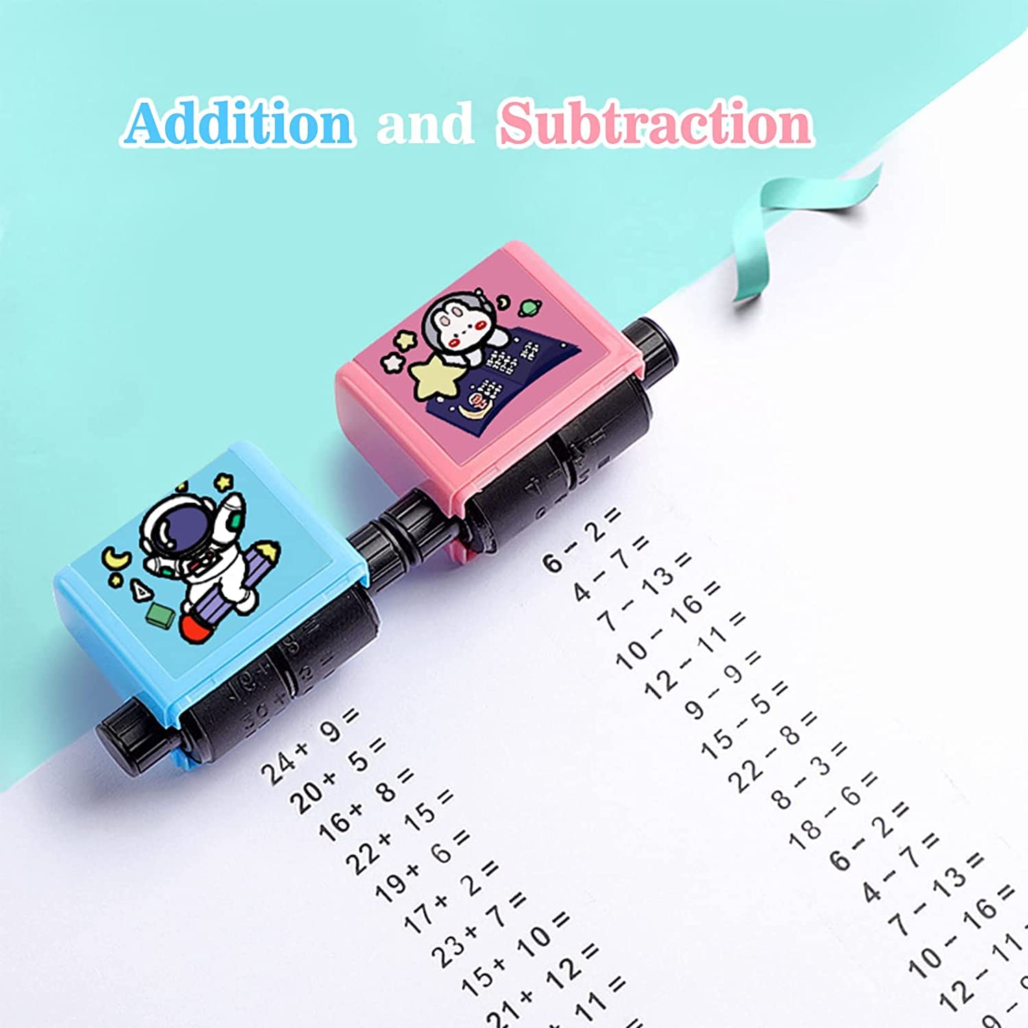 Giftock Digital Teaching Roller Stamp Plastic Number Rolling Stamp Addition Subtraction Math Exercises Toy for Kids Preschool Home School Supplies (Multi-Color)