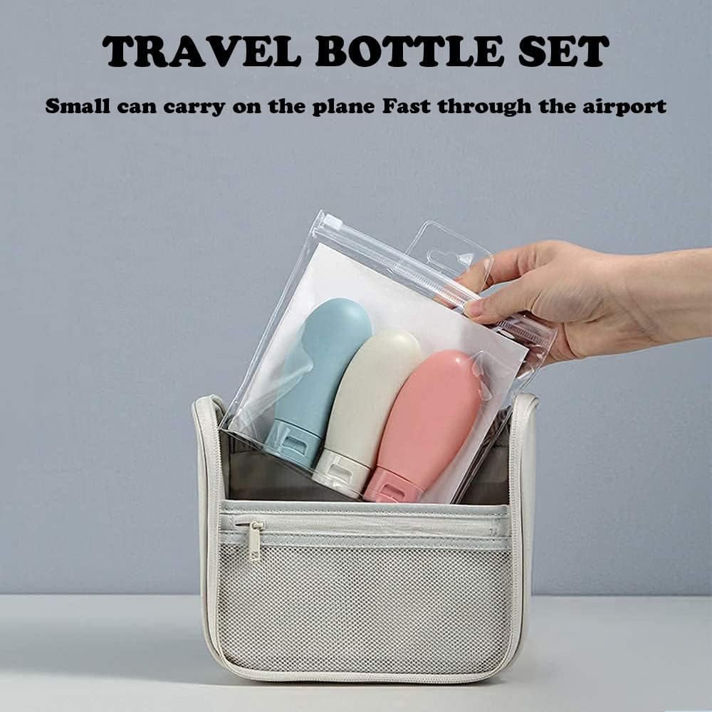 Giftock 3 Pcs Set of Travel Toiletries Bottles 60 ML Refillable Leakproof Empty Squeeze Bottles Container for Shampoo Conditioner Lotion Dispenser Bottle