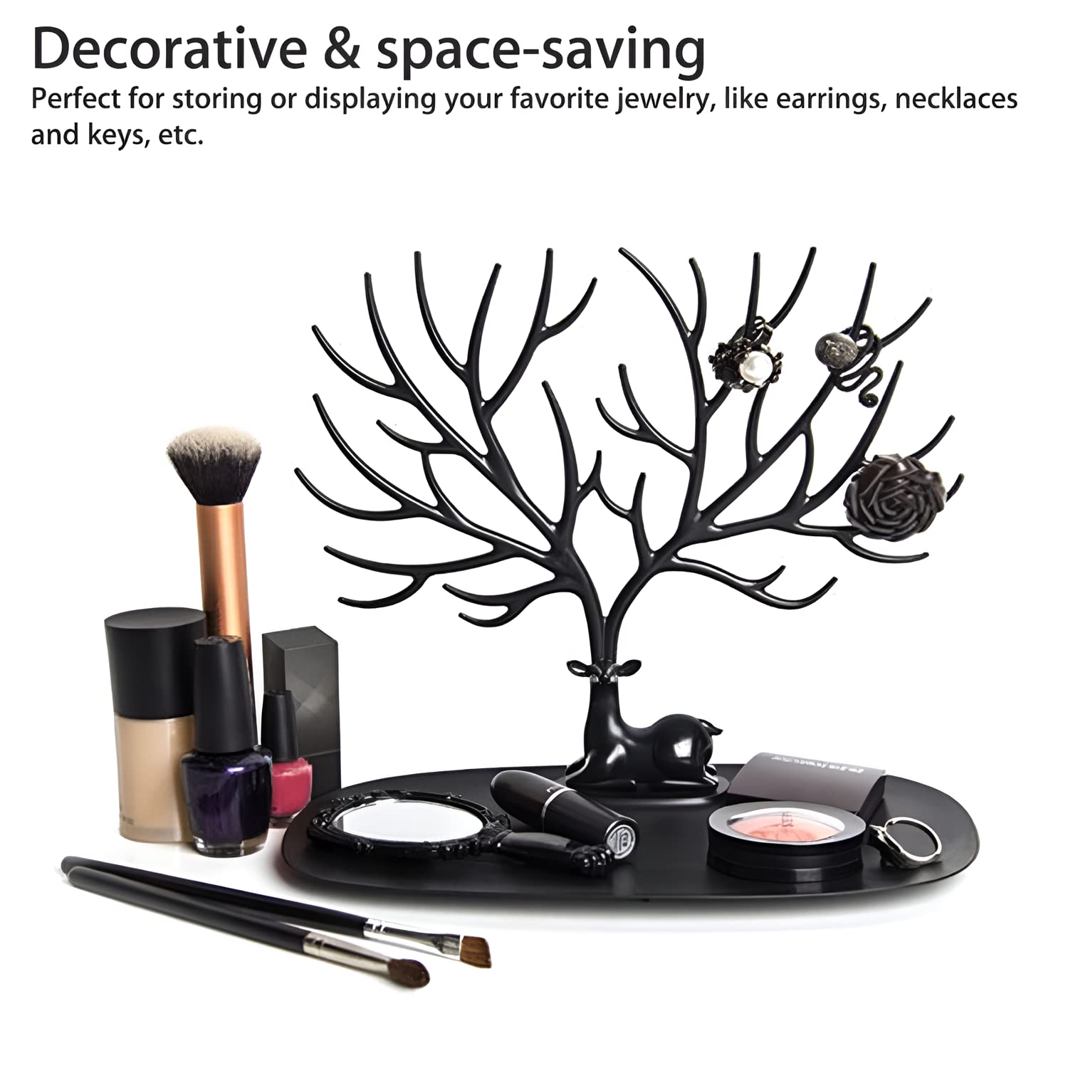 Giftock Deer/Antlers Jewelry Holder Deer Tree | Creative Sika Deer Tree Tray Display Stand Holder (Black)