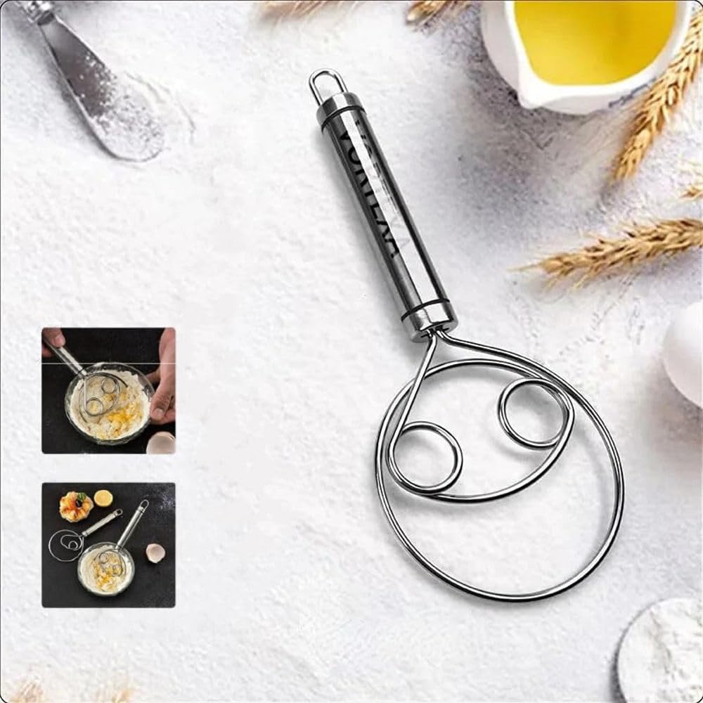 Giftock Danish Dough Whisk Food Grade 304 Stainless Steel Hand xer Bread Whisk 8.5 Inch Danish Whisk Dough Scraper Baking Tool for Bread Pastry or Pizza Dough Silver