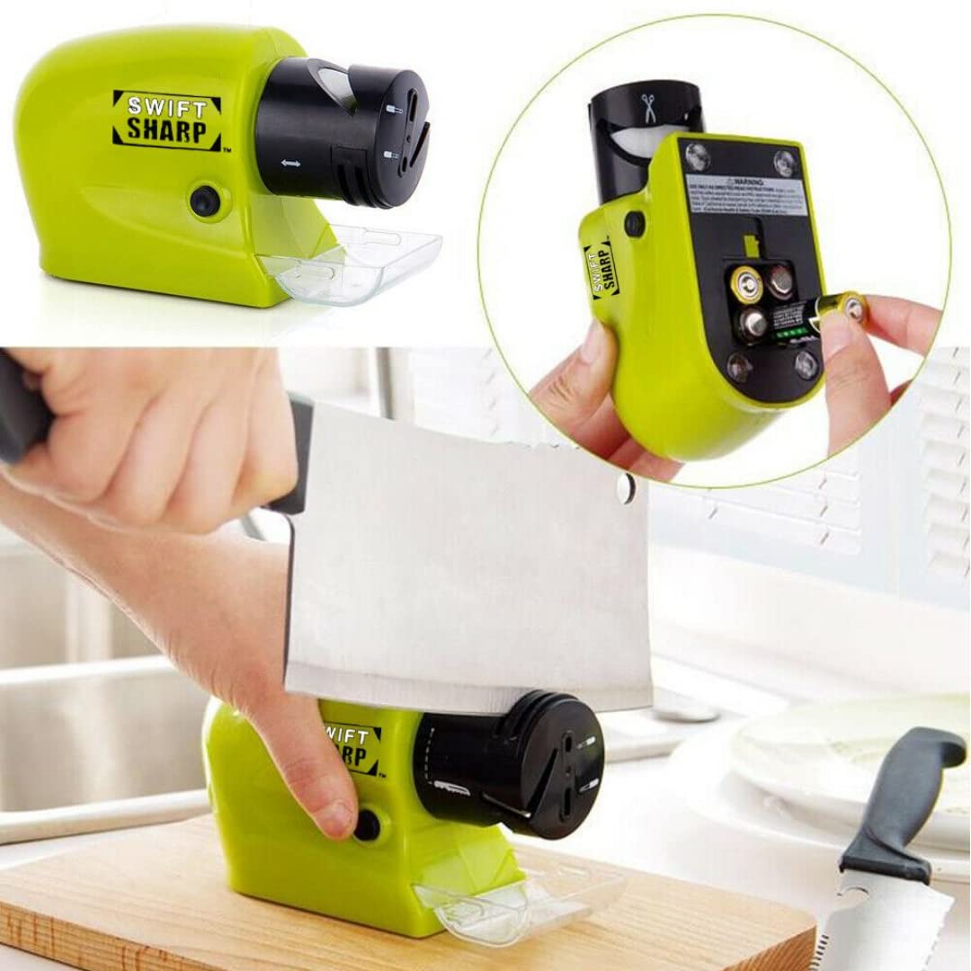 Giftock Electric Knife sharpner Motorized Sharpening Swifty Knives Power Sharpener Precision Scissors Sharp Tool Home Kitchen Electric Grind Machine Electric Knife Sharpener Cordless (Mutli use)(Green)