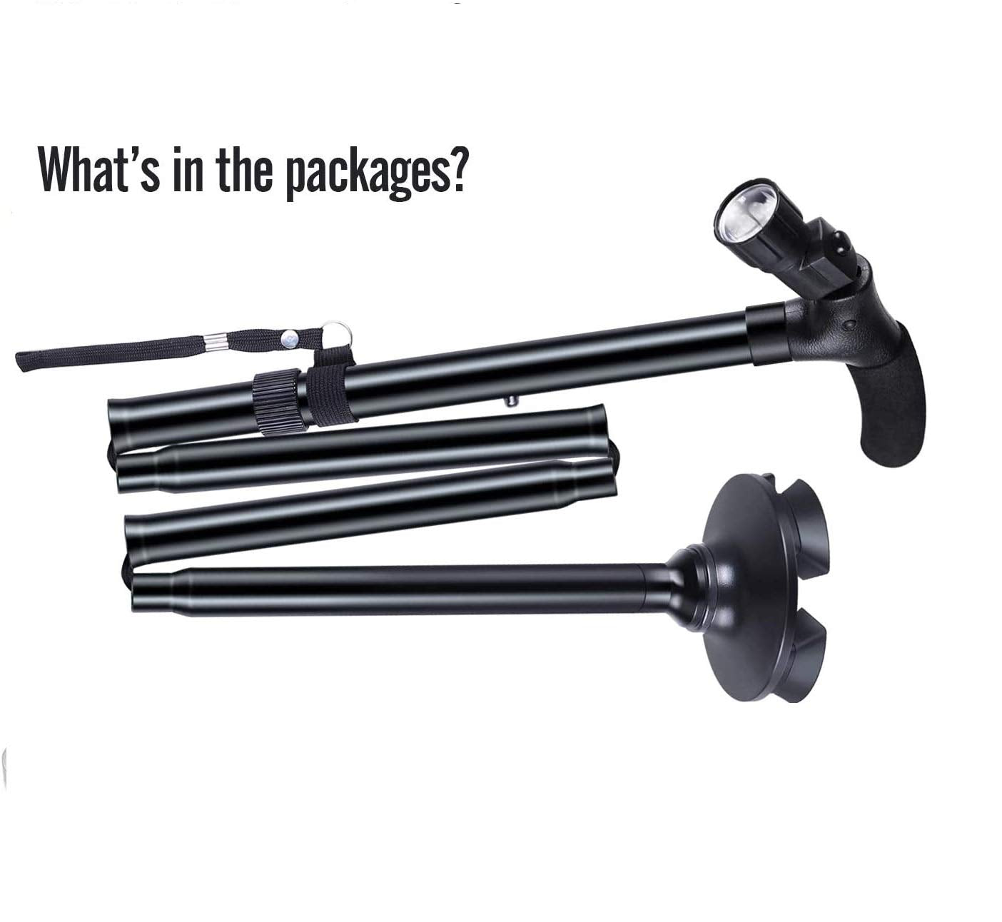 Giftock Folding Cane with Led Light- Non-Slip Grip Handle for Men & Women,Collapsible Walking Stick,Adjustable Walking Cane Base for Hiking Camping Black