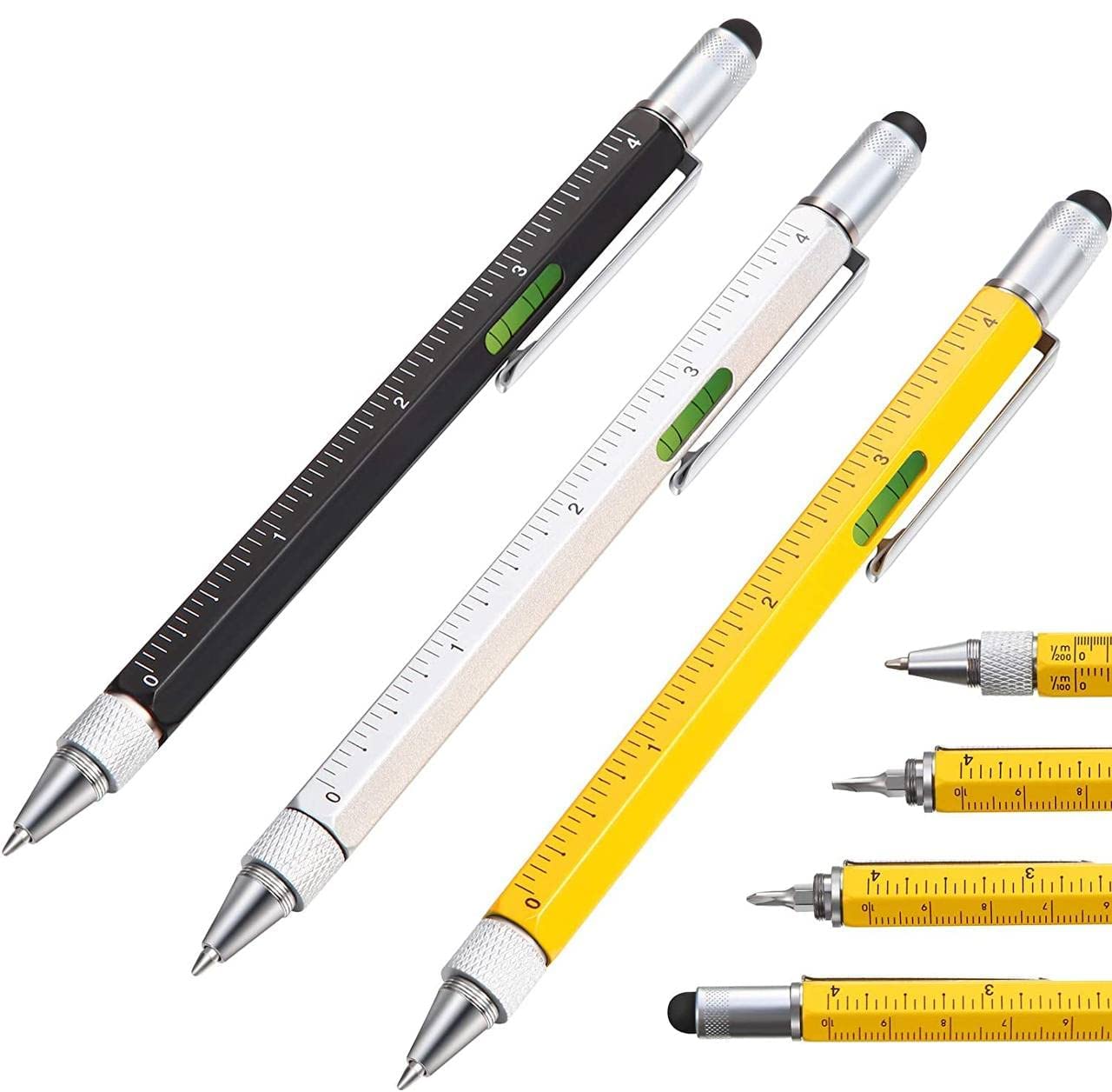 Giftock 6 in 1 Multipurpose Tool Pen | Pocket Pen with Touch Screen Ruler Level | Multi Head Screwdriver Pen (Pack of 1,Multicolor)
