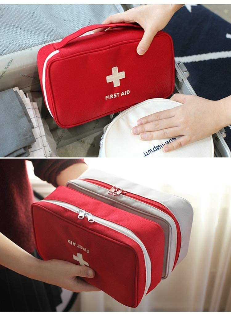 Giftock Travel Medicine Pouch Emergency First Aid Kit Box Organizer with Medicine-Pocket Empty Bag for Travelling Car, Home, Office (Red)