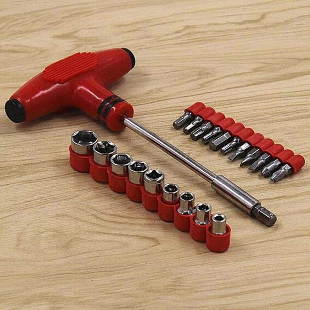 Giftock 24 pcs T Shape Screwdriver Set Batch Head Ratchet Pawl Socket Spanner Hand Tools