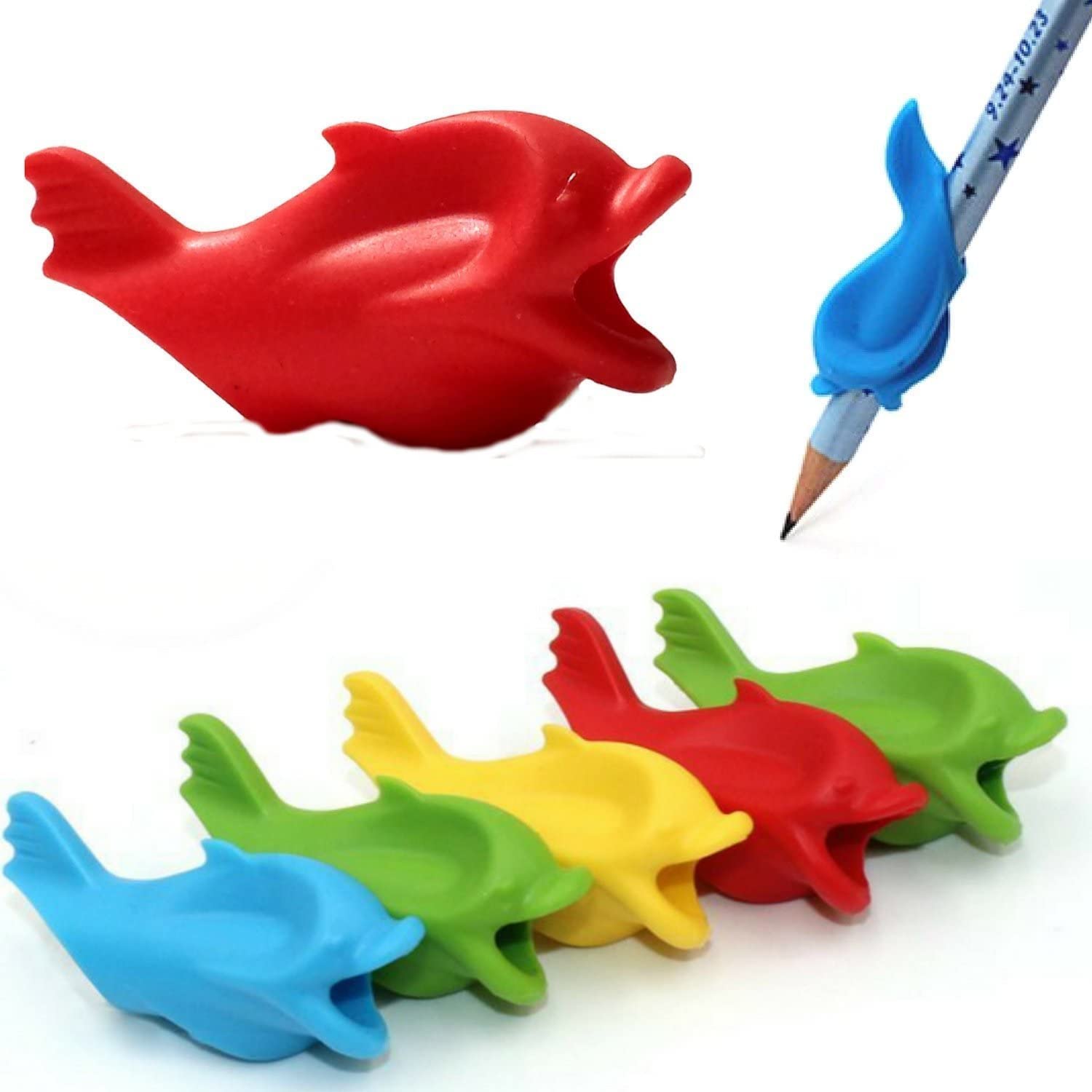 Giftock Silicone Dolphin Fish Pencil/Pen Grip Posture Correction Training Writing Aids for Kids Student pack of 4