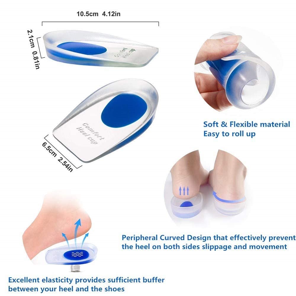 Giftock 1 Pair Men Women Silicon Gel Heel Cushion Insoles Soles Relieve Foot Pain Protectors Spur Support Shoe pad High Heel Inserts Blue