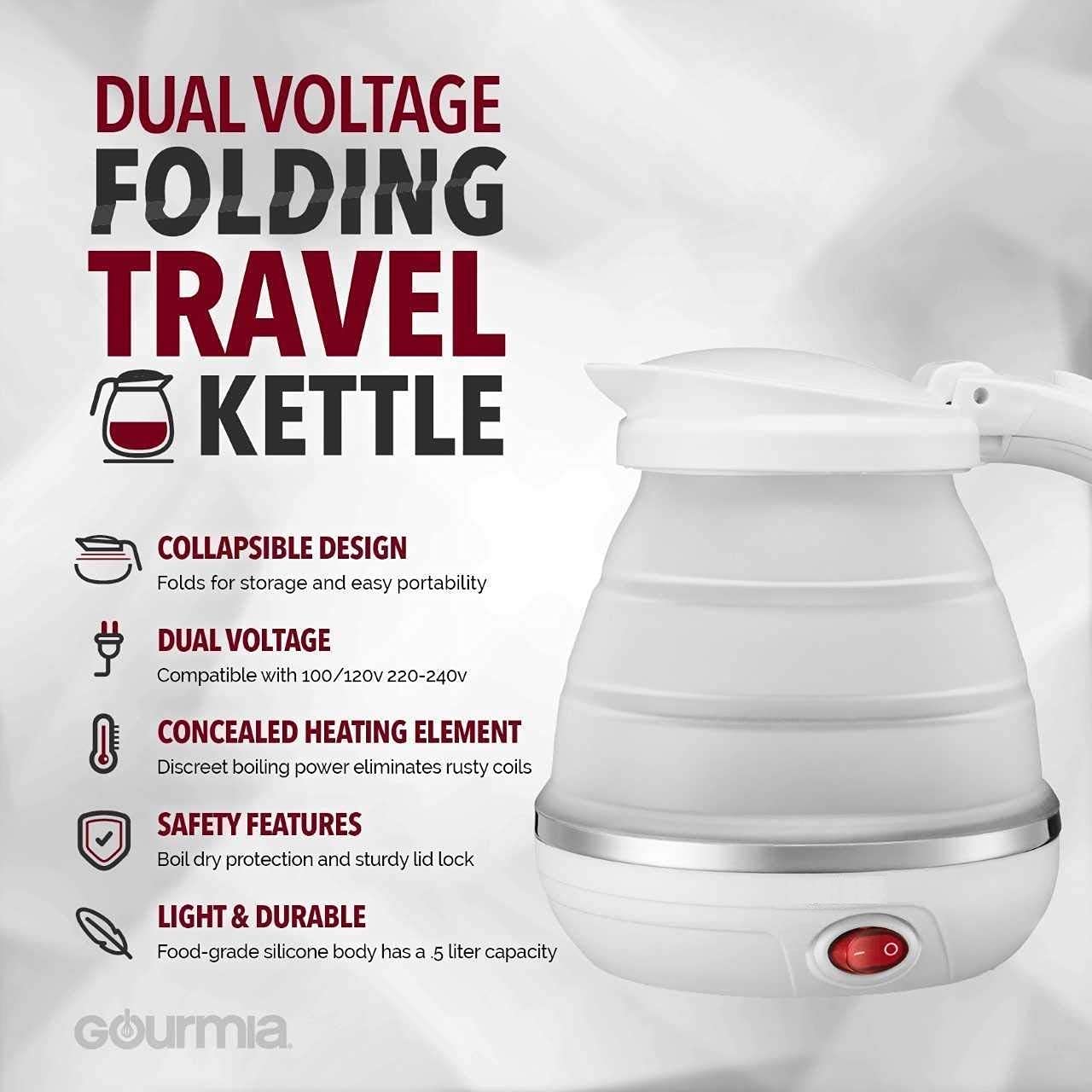 Giftock Travel Foldable Electric Kettle,Collapsible Electric Kettle Food Grade Silicone Small Electric Kettle Boiling Water, Used in Coffee,Tea,Milk,Dual Voltage(600ml,110-220V) (Multi Colour)