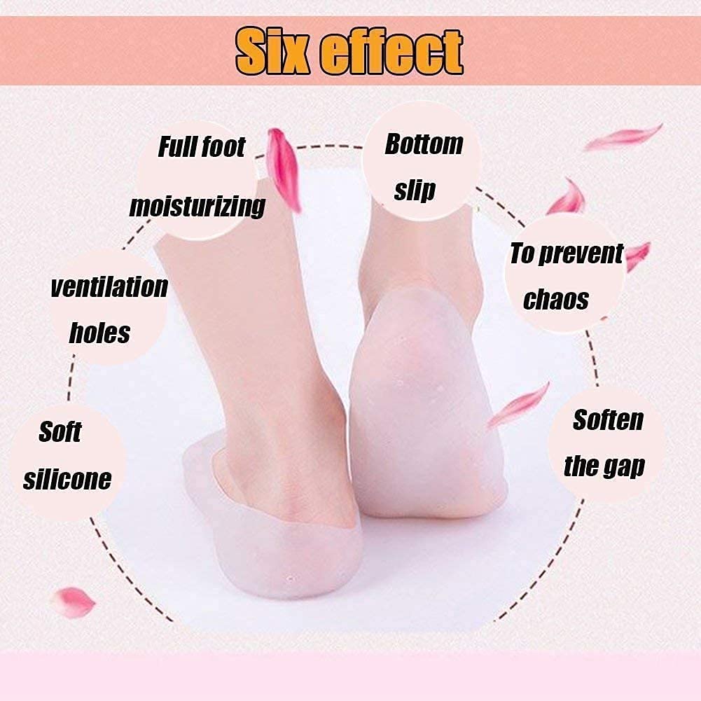 Giftock Anti Crack Full Length Silicone Gel Foot Protector Moisturizing Socks for Foot-Care and Heel Cracks Socks for Cracked Feet, Heel Pad for Heel Pain Relief Men And Women (Beige, Free Size)