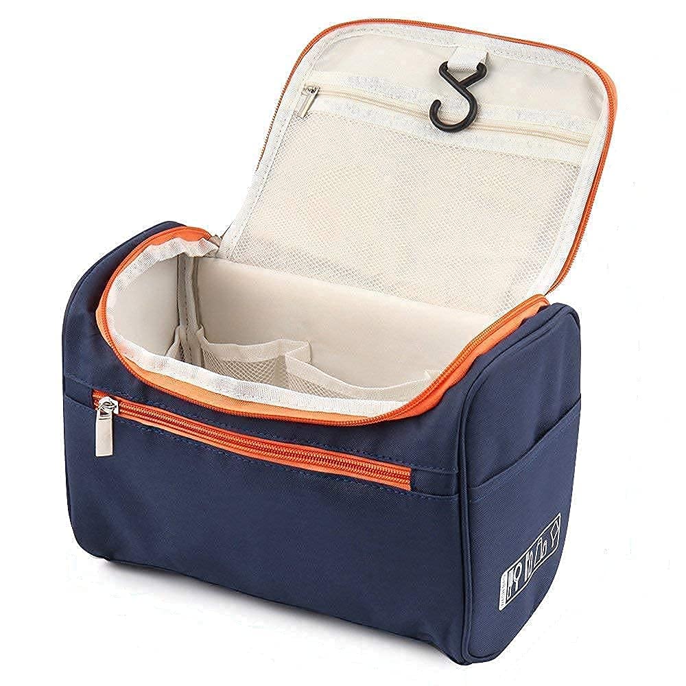 Giftock Cosmetic Bag Double Layer Makeup Bag Organizer for Travelling Polyester Fabric Toiletry Bag and Multiuse for Women and Men,Blue