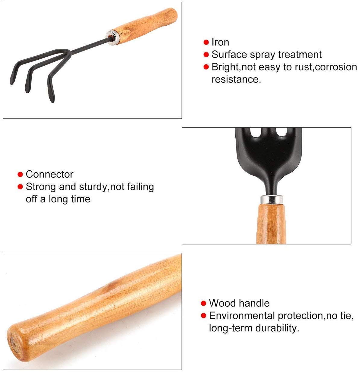 Giftock 3 Pcs Mini Garden Tool Set Gardening Shovels, Spade, Rale with Wooden Handles