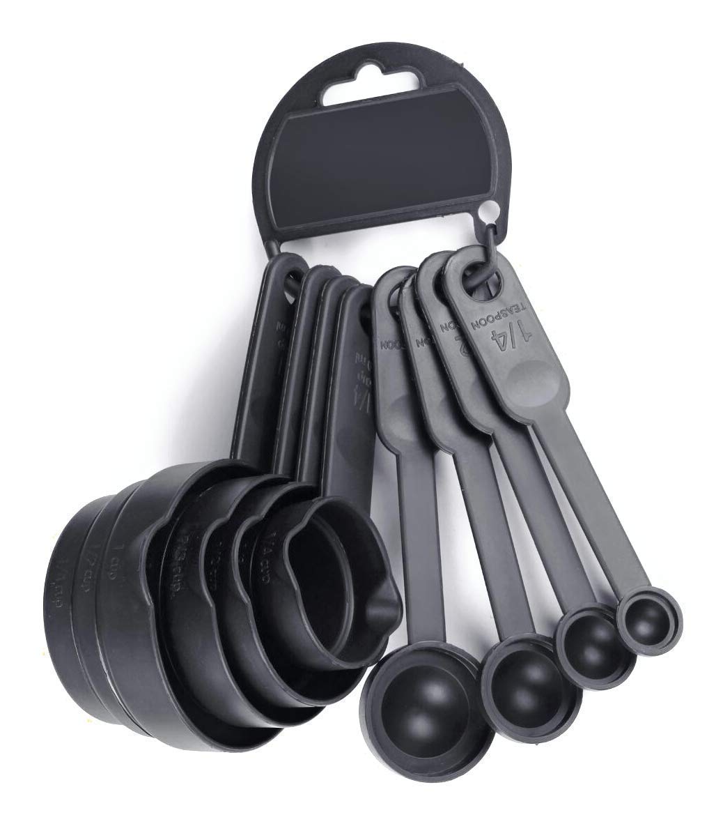 Giftock Plastic Measuring Black Cups and Spoons Set (8 Pc)