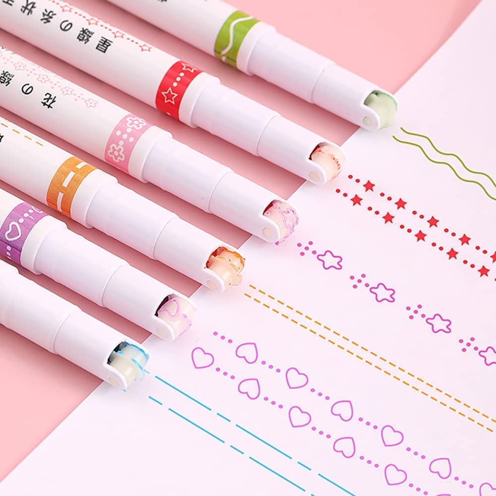 Giftock Designer Highlighter Pens Set, Line Markers Colors Pen For Adults & Kids Writing Drawing School Supplies, 6 in 1 Drawing Liner Marker Is 6 Different Curve Shapes