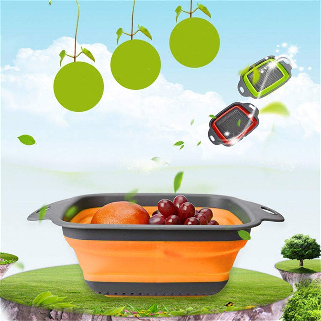 Giftock Foldable Collapsible Kitchen Colander Square Collapsible Washing up Bowl Silicone Strainer Filter Basket (Multi-Colour)