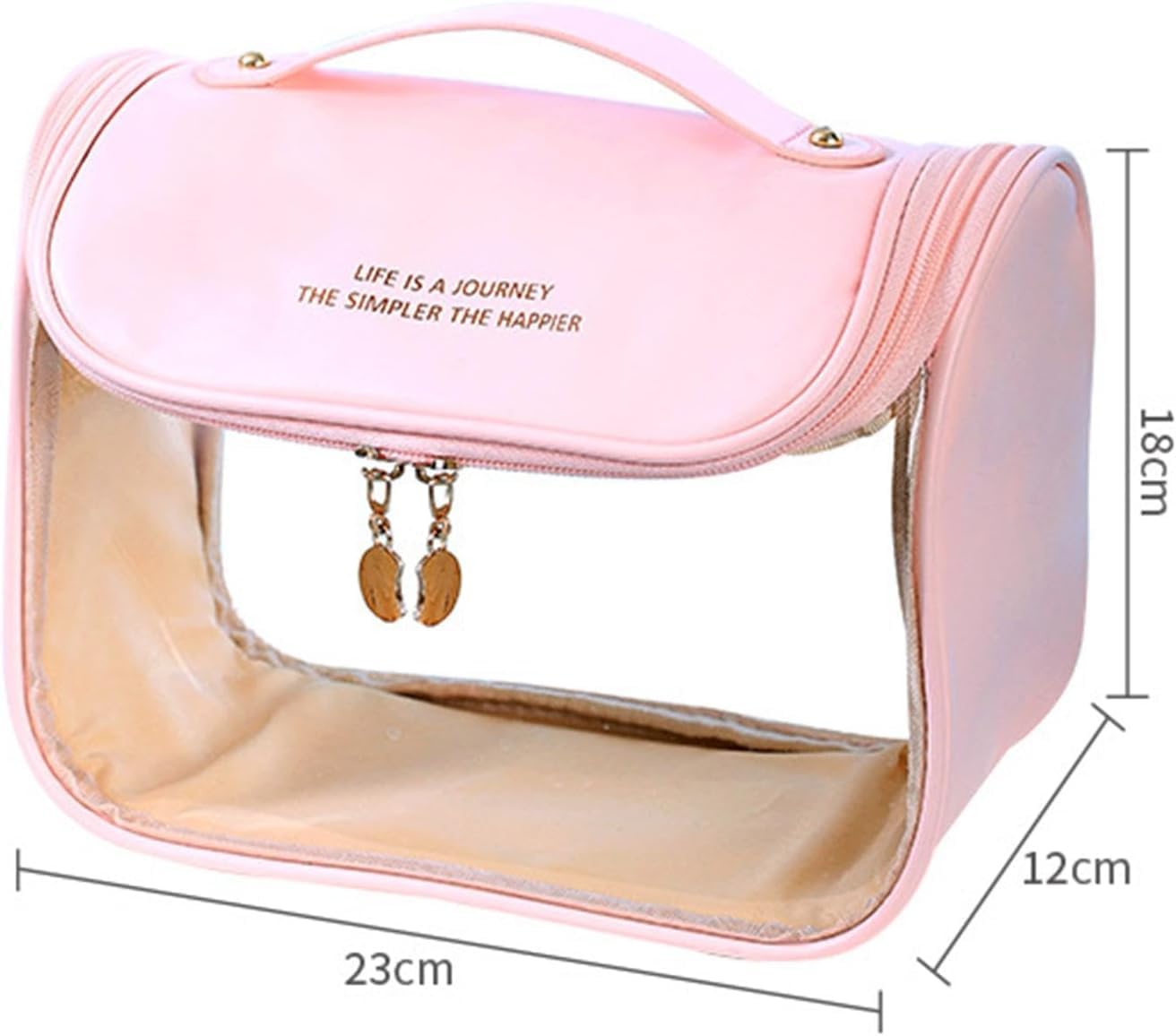 Giftock Makeup Bag, Portable Cosmetic Bag, Large Capacity Travel Makeup Organizer, Leather Cosmetic Brush Case for Women Toiletry Bag for Girls with Handle and Divider (Light Pink)