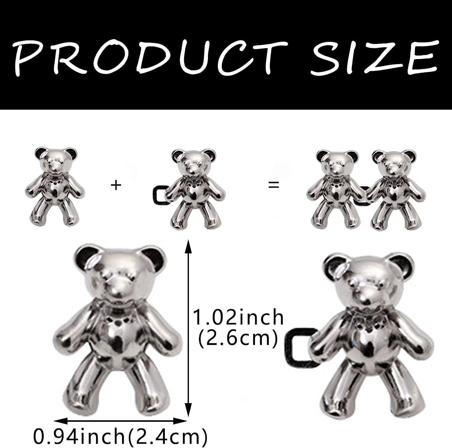 Giftock Adjustable Cute Bear Button Pins Buckle for Loose Jeans, Metal Pins Pearl Detachable Instant Button Pins, Set for Pants, Jeans, Skirts, Sleeves Tightener for Skirt Pants (Pack of 1, Silver)