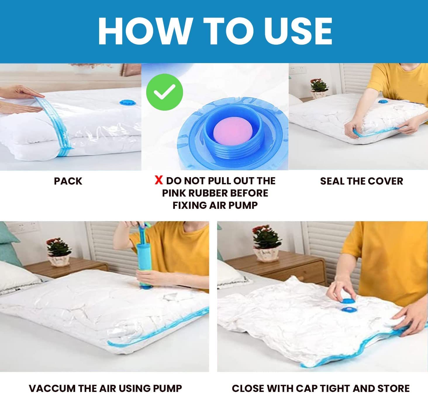 Giftock Space Saving Reusable Vacuum Storage Ziplock Compression Sealer Bags for Travel clothes and home Blankets, Quilts with hand Pump - (Standard Pack of 5 (2 Small + 2 Medium + 1 Large, Plastic)