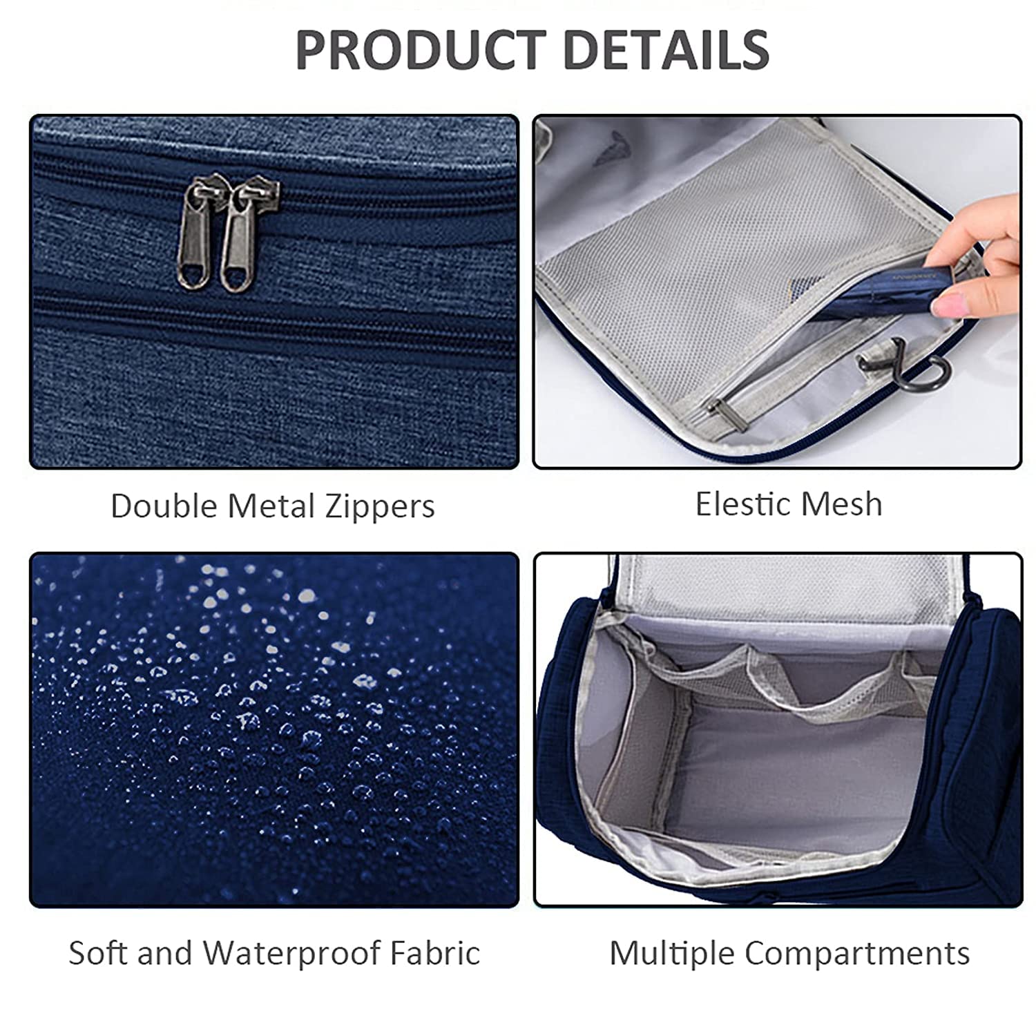 Giftock Cosmetic Bag Double Layer Makeup Bag Organizer for Travelling Polyester Fabric Toiletry Bag and Multiuse for Women and Men,Blue
