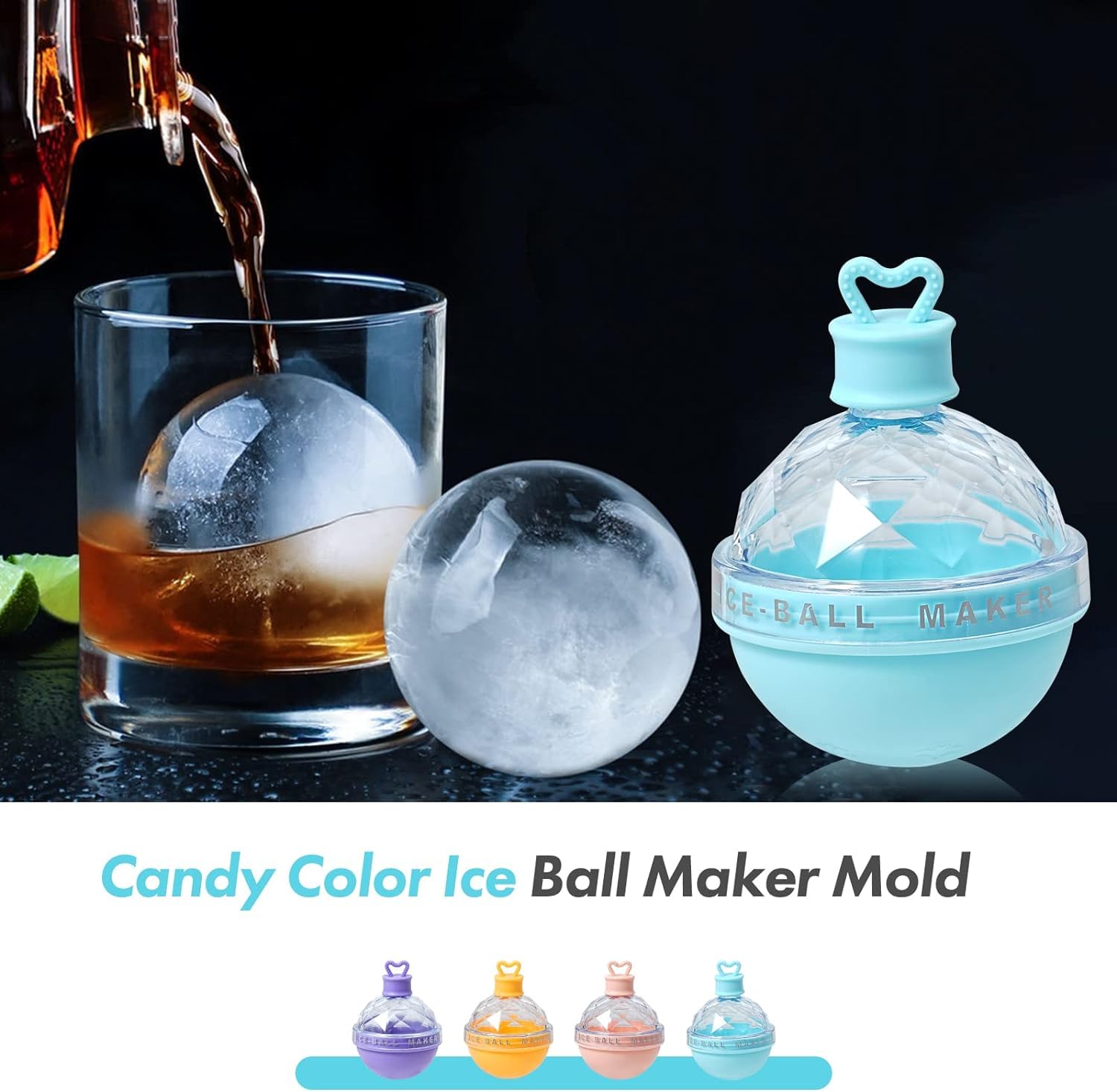 Giftock Ice Cube Tray, Large & Round Sphere Ice Mould Made of Silicone Ice Ball Makers Reusable Whiskey, Cocktails, Drinks & Wine 1 Pcs Multicolor