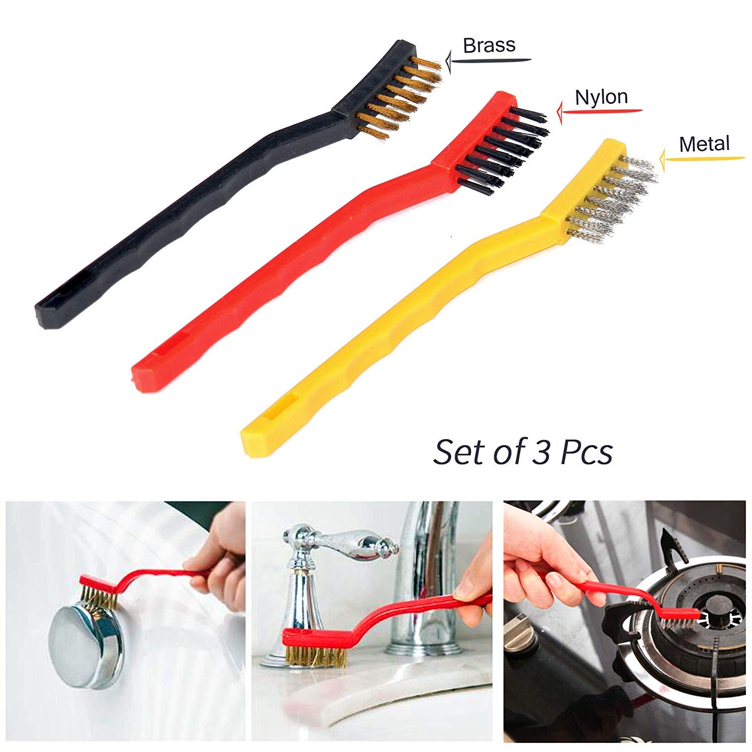 Giftocketail Set of 3 Pc Gas Cleaning Brush | Steel Brush | Wire Brush | Gas Stove Cleaning Brush | Kitchen Tools Cleaning Kit | Chimney Cleaning Brush | Burner Cleaner Brush | Pack of 1 (3pc each)