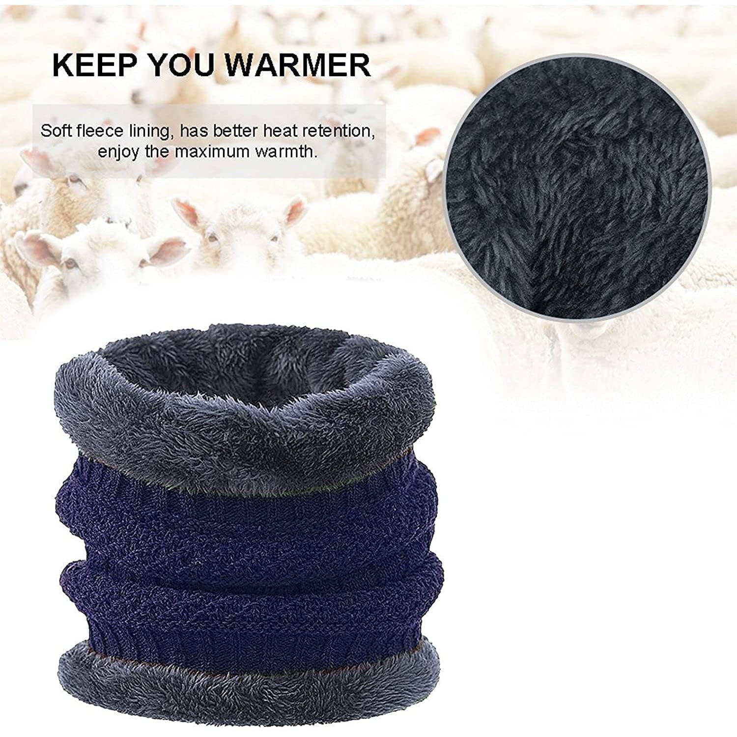 Giftock Wool Beanie Cap & Muffler for Mens & Women  Winter Cap for Men  Mens Woolen Cap with Neck Muffler  Winter Muffler for Women  Soft Woolen Muffler & Cap for Men & Women Black