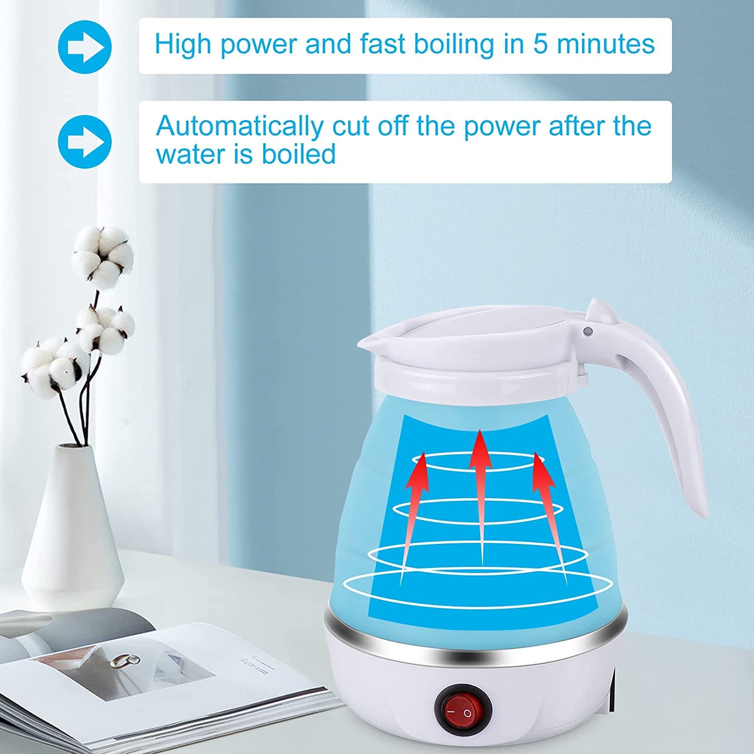 Giftock Travel Foldable Electric Kettle,Collapsible Electric Kettle Food Grade Silicone Small Electric Kettle Boiling Water, Used in Coffee,Tea,Milk,Dual Voltage(600ml,110-220V) (Multi Colour)