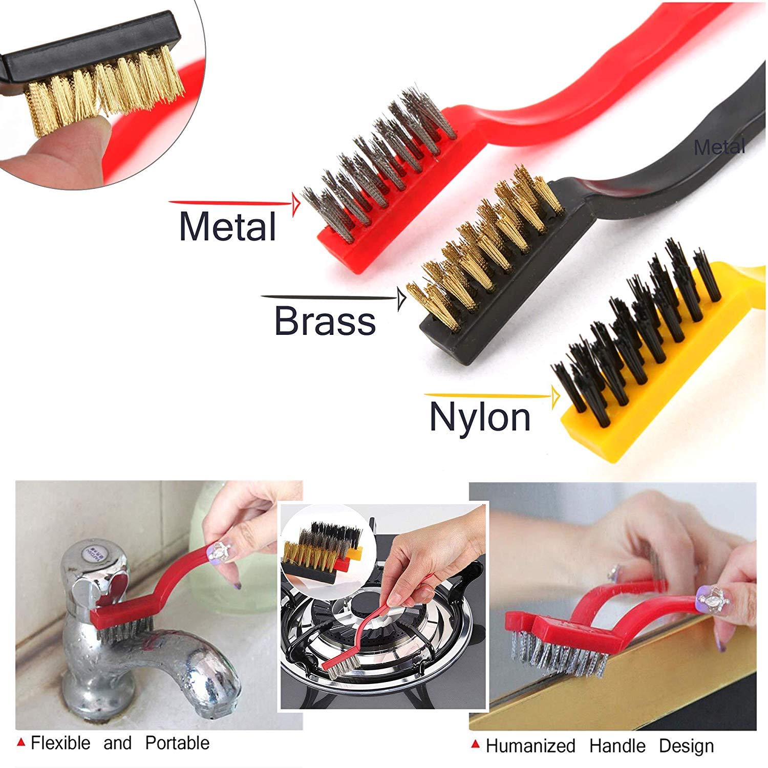 Giftocketail Set of 3 Pc Gas Cleaning Brush | Steel Brush | Wire Brush | Gas Stove Cleaning Brush | Kitchen Tools Cleaning Kit | Chimney Cleaning Brush | Burner Cleaner Brush | Pack of 1 (3pc each)