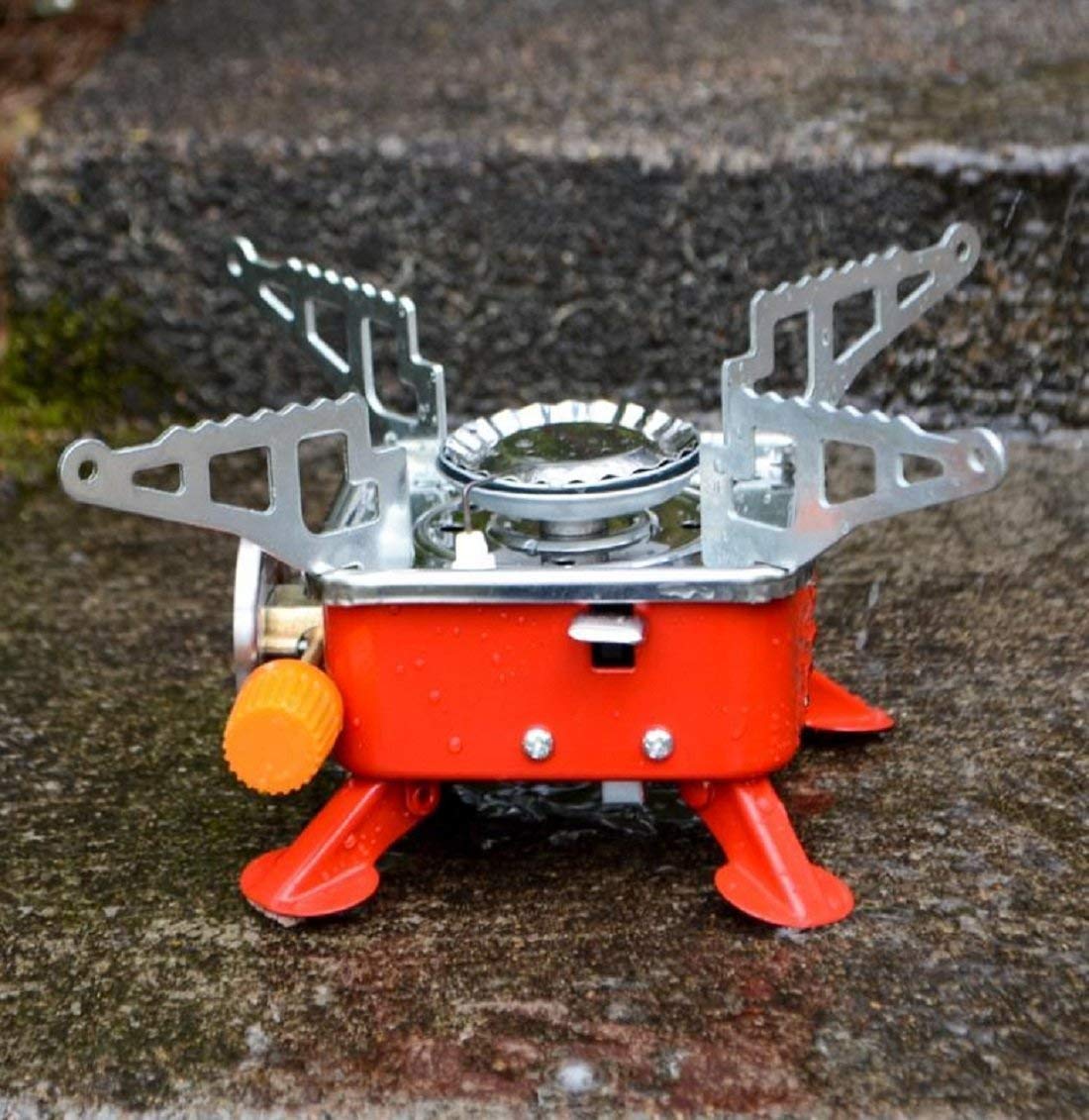 Giftock Portable Gas Stove And Picnic Butane Gas Burner For Outdoor Camping, Hiking, Travelling, To Cooking The Food | Stainless Steel Cylinder, Folding Furnace, Camping Equipment, Gastove With Pouch