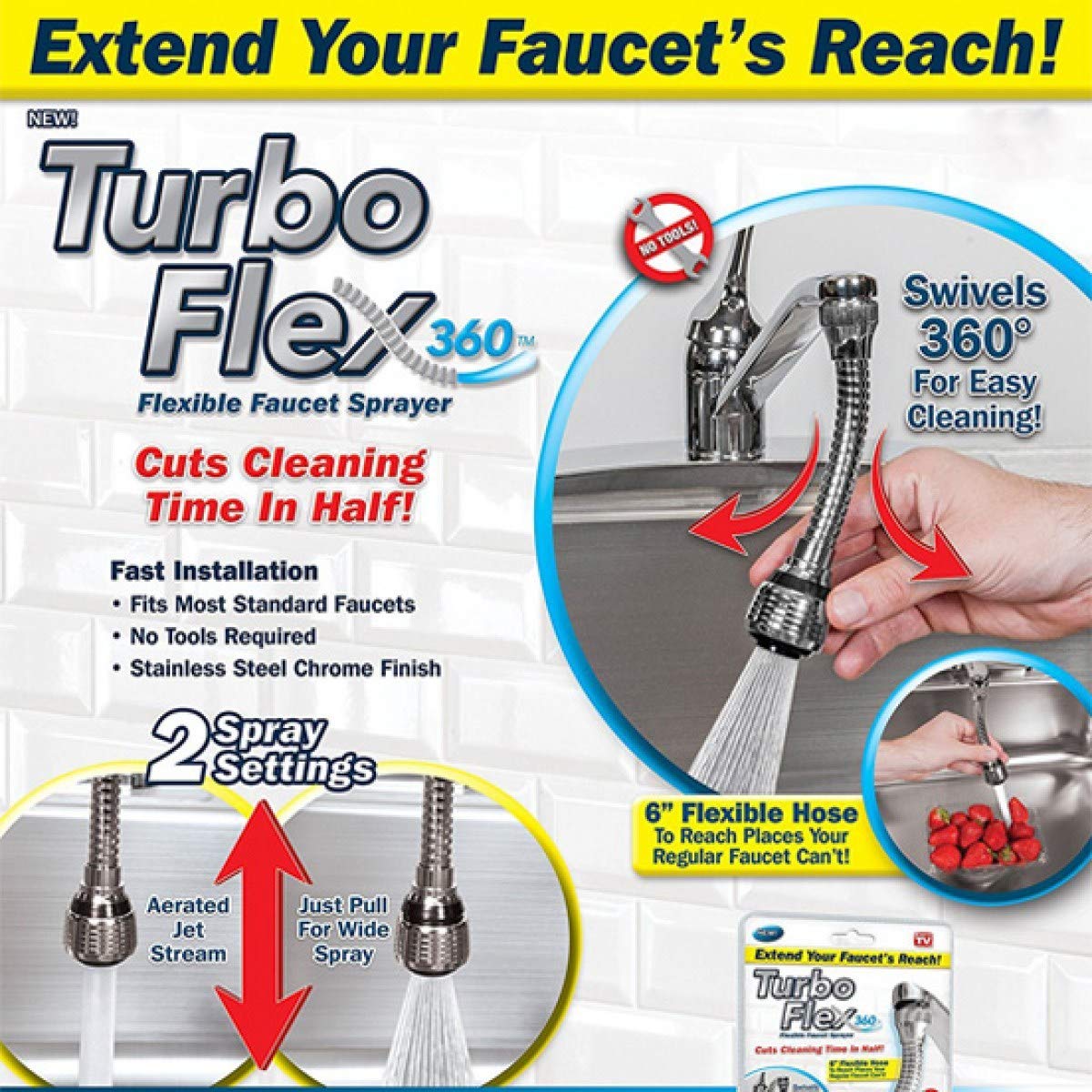 Giftock turbo flex FILPO Sprayer Attachment Adjustable Faucet 360 Rotate Flexible Kitchen Water Shrunk Tap Nozzle (White)