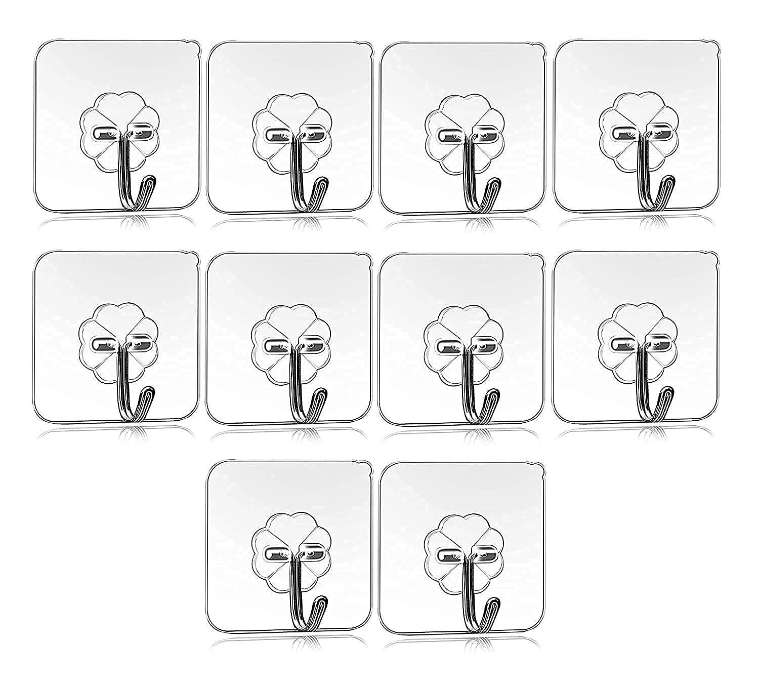 Giftock Adhesive Sticker ABS Plastic and Steel Hook Waterproof Transparent Hooks Hanger for Wall Kitchen Bathroom Bedroom Accessories Heavy Duty Sticky Hooks (Pack of 15)