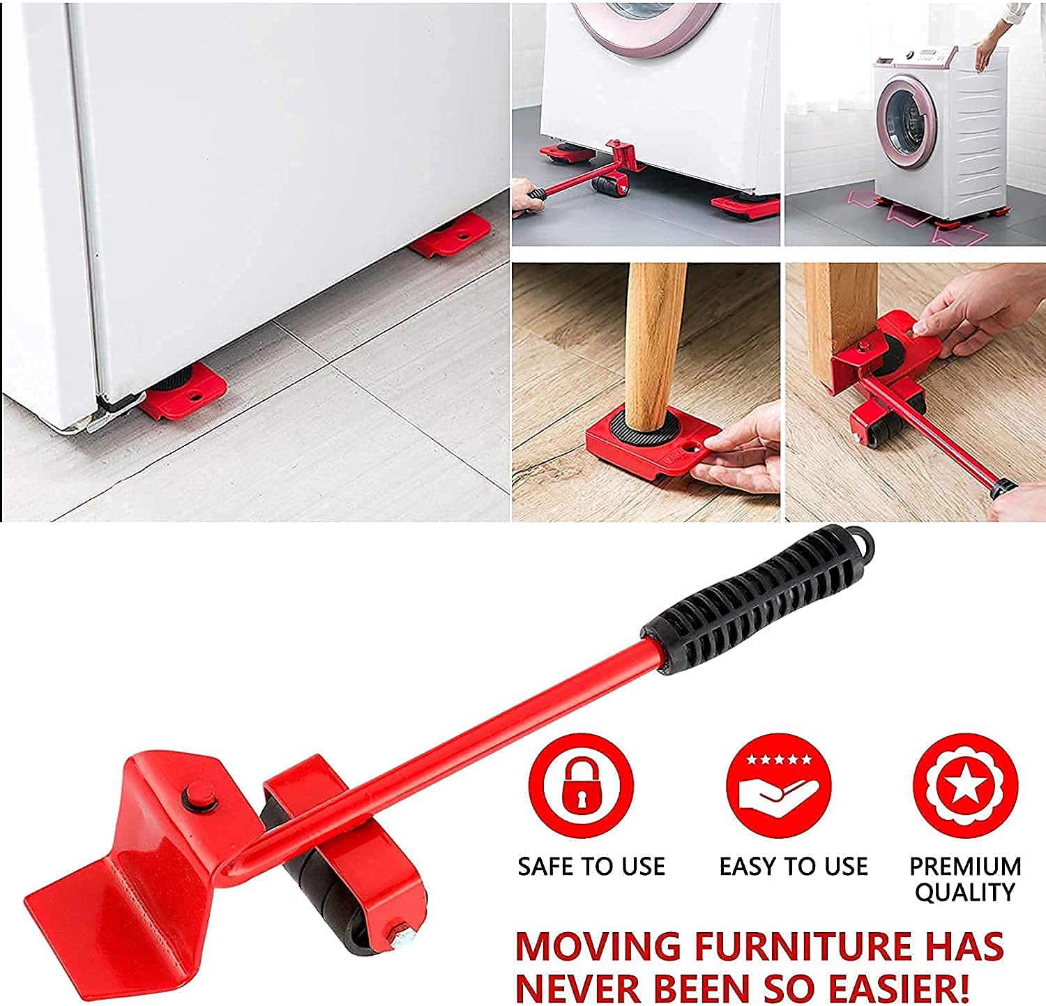 Giftock Heavy Duty Furniture Lifting Moving Tool with Wheel Pads Easy and Safe Moving Slider Tools Ideal for Shifting Washing Machines, Fridge, Sofa and Wardrobes (Multicolor, Set of 1)