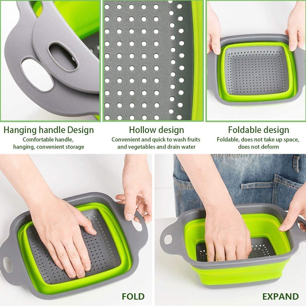 Giftock Foldable Collapsible Kitchen Colander Square Collapsible Washing up Bowl Silicone Strainer Filter Basket (Multi-Colour)