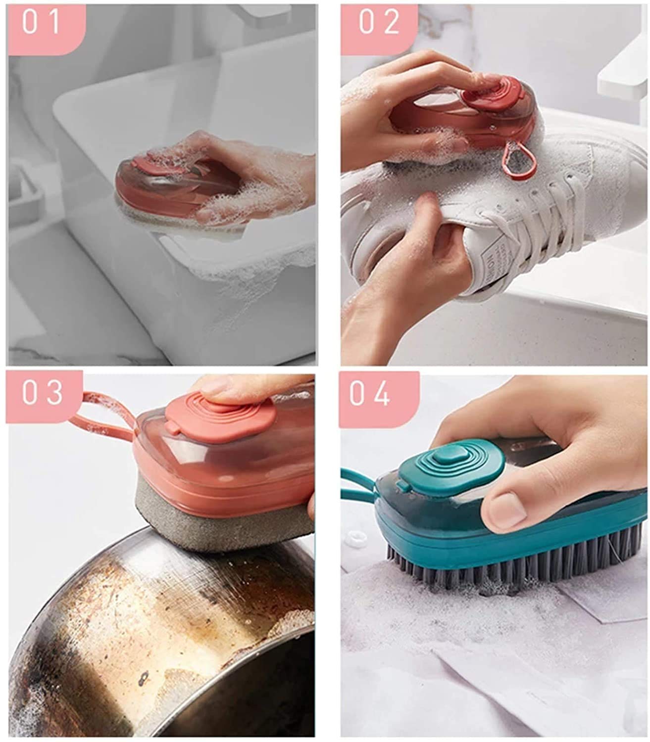 Giftock 3 in 1 Multipurpose Grip Liquid Adding Silicon Scrubber Brush for Kitchen & Bathroom Household Cleaning