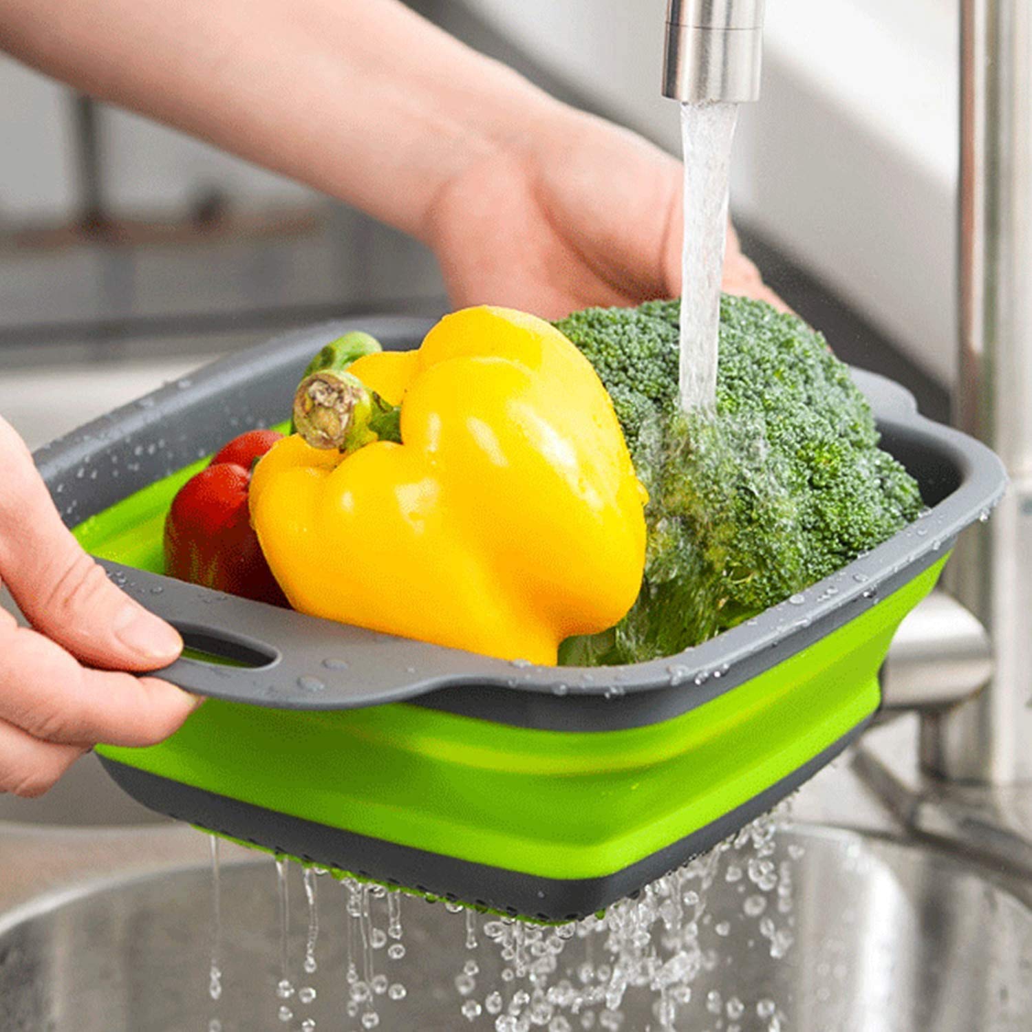 Giftock Foldable Collapsible Kitchen Colander Square Collapsible Washing up Bowl Silicone Strainer Filter Basket (Multi-Colour)