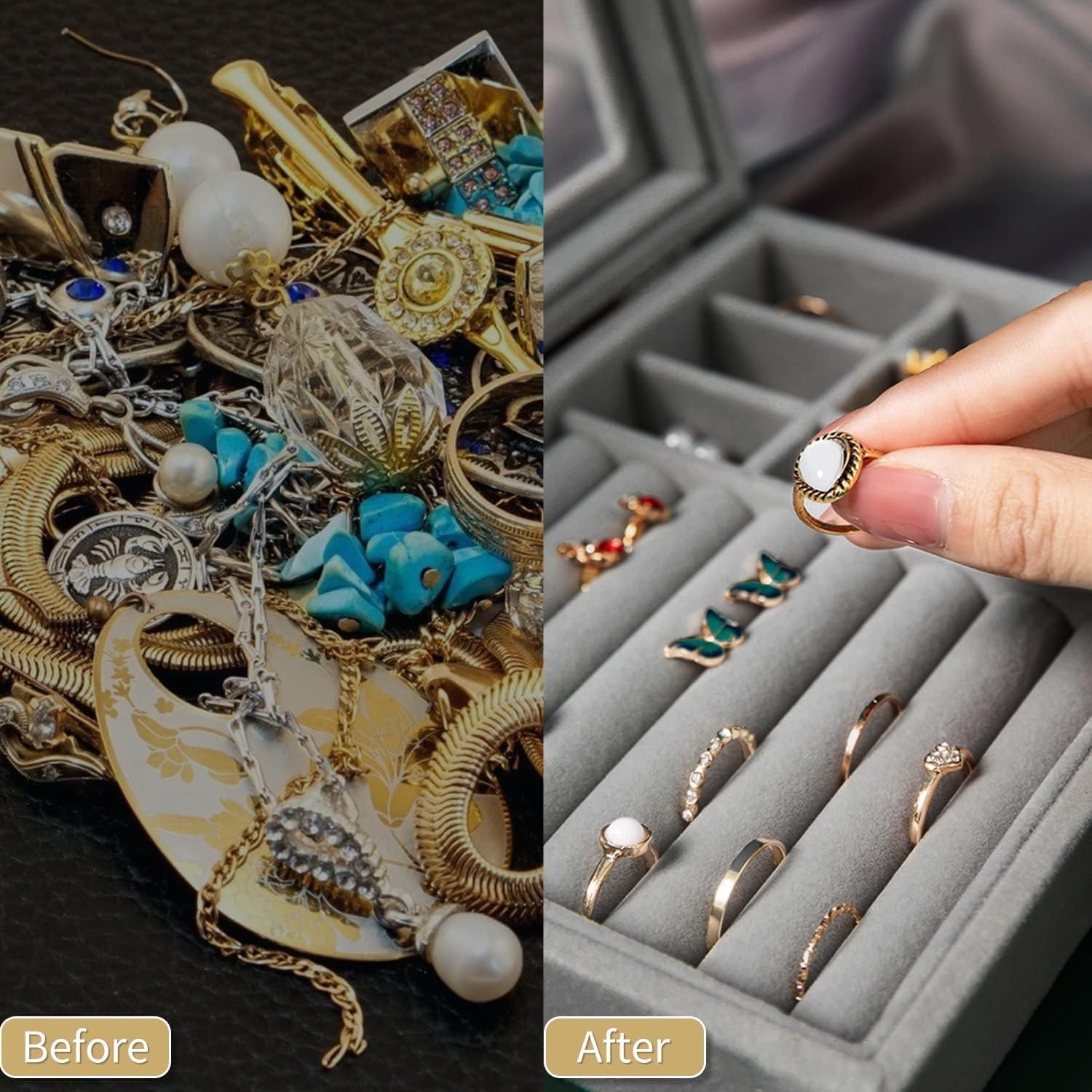 Giftock Jewellery Storage Box - Multipurpose Transparent Velvet Cufflink,Display Ring & Earring Organizer-Adjustable 12 Compartment & 8 Rows for Jewelry,Jhumkas,Stud,Travel Friendly Box for Gifts