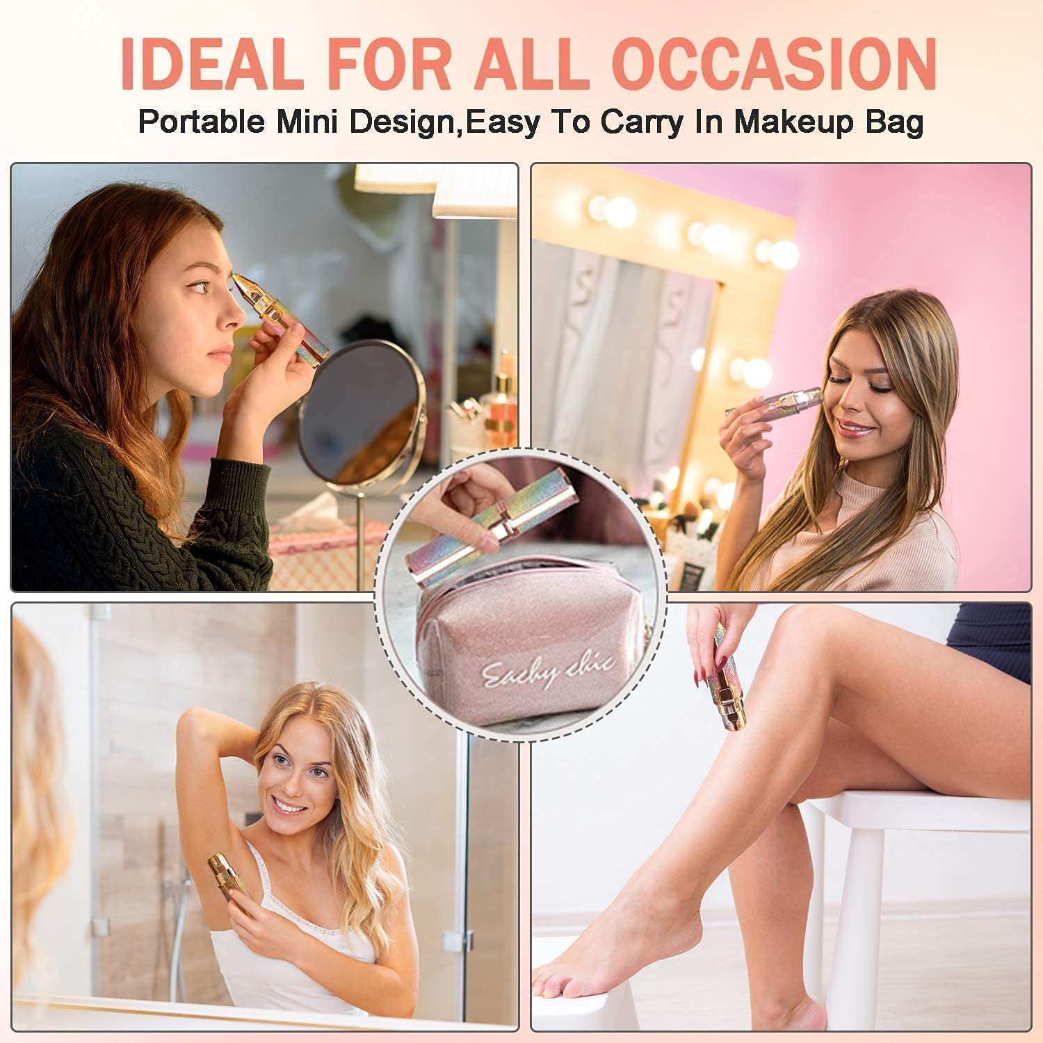 Giftock 2 in 1 Electric Rechargeable Flawless Eyebrow - Women Facial Hair Removal Electric Eyebrow Shaper Trimmer 2 in 1 Eye Brow Hair Remover Perfect Painless Shaver Device Face Razor Lip