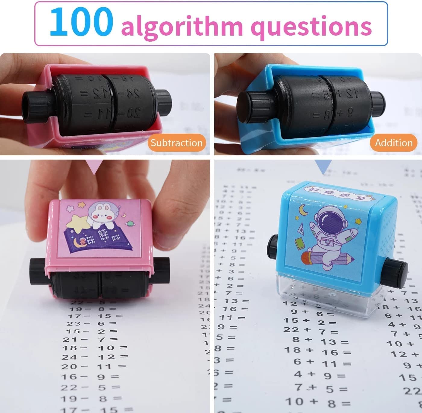 Giftock Digital Teaching Roller Stamp Plastic Number Rolling Stamp Addition Subtraction Math Exercises Toy for Kids Preschool Home School Supplies (Multi-Color)