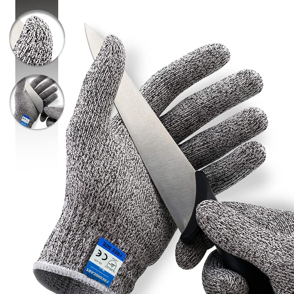 Giftock Rubber Karo-988S Anti Cut Resistant Level 5 Protection With Elastic Hand Fitting Safety Gloves (Free Size, Grey, 1 Pair), Pack of 1